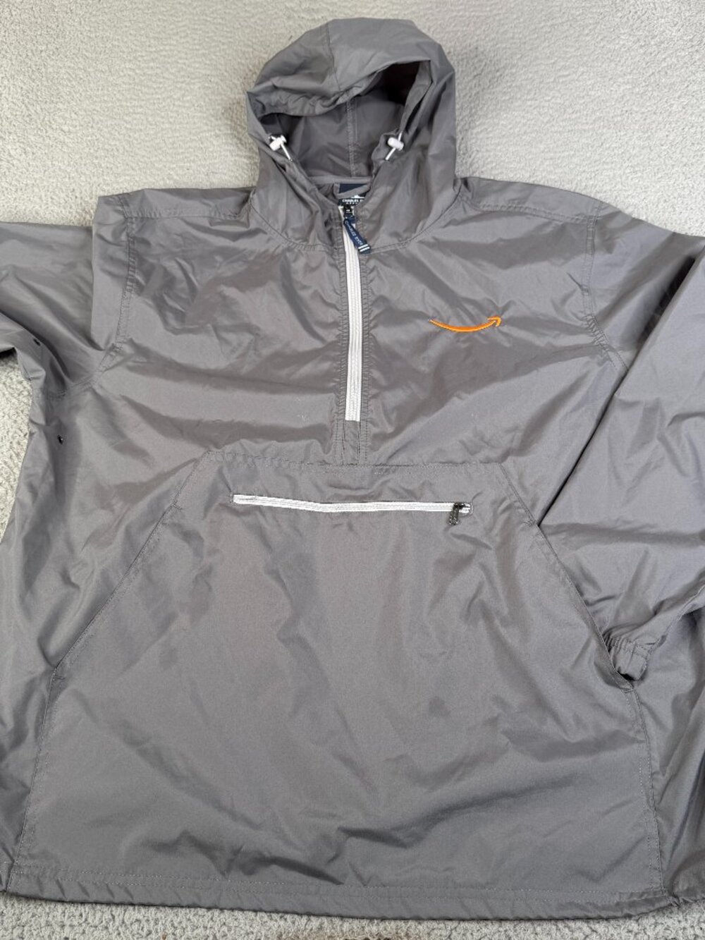 AMAZON Windbreaker Hooded Jacket Mens XL Gray 1/4 Zip Pocket